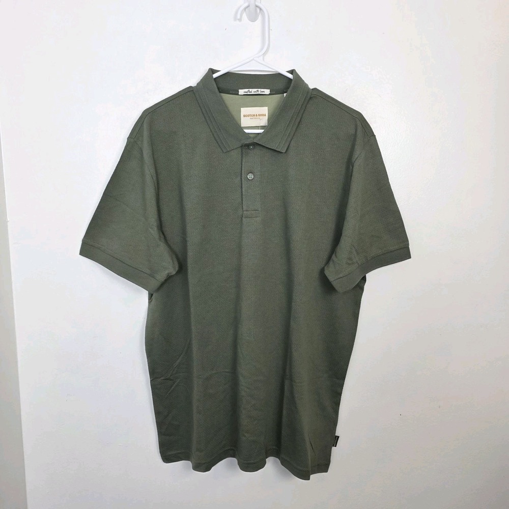 Scotch & Soda Green Knit Preppy Cotton Blend Quiet Luxury Polo Shirt Size Large
